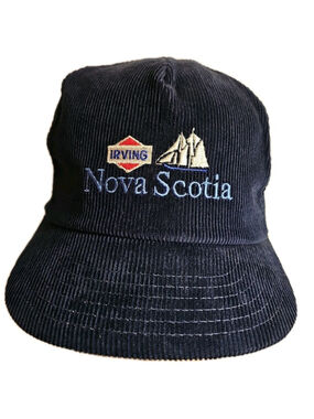 Vintage Irving Nova Scotia Snapback Hat Trucker Cap Blue Corduroy Made In Canada